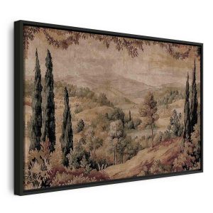 Tableau - Mediterranean landscape - old tapestry with a hill and a lake