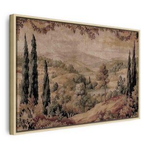 Tableau - Mediterranean landscape - old tapestry with a hill and a lake