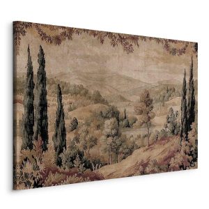 Tableau - Mediterranean landscape - old tapestry with a hill and a lake