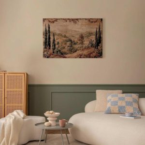 Tableau - Mediterranean landscape - old tapestry with a hill and a lake