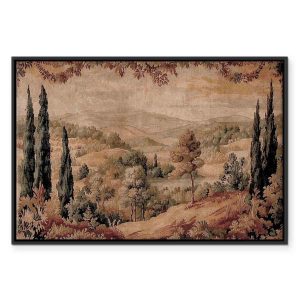 Tableau - Mediterranean landscape - old tapestry with a hill and a lake