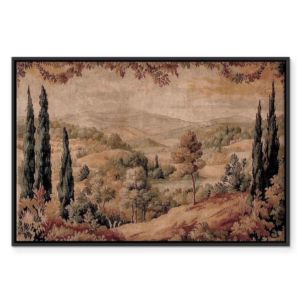 Tableau - Mediterranean landscape - old tapestry with a hill and a lake