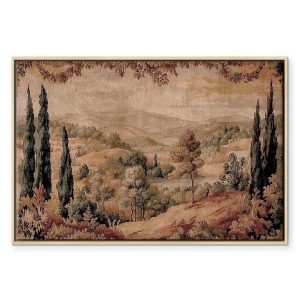 Tableau - Mediterranean landscape - old tapestry with a hill and a lake