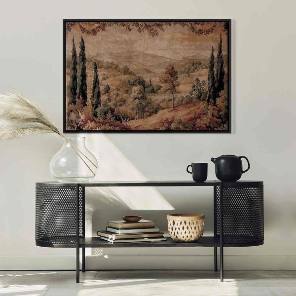 Tableau - Mediterranean landscape - old tapestry with a hill and a lake