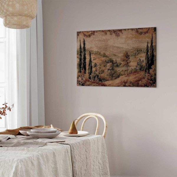 Tableau - Mediterranean landscape - old tapestry with a hill and a lake