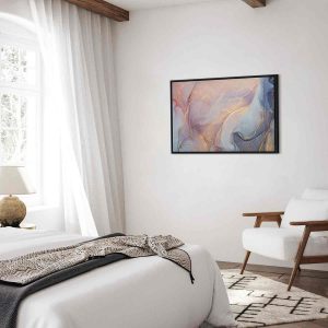 Tableau - Pink and blue marble - abstract watercolour with gold accents