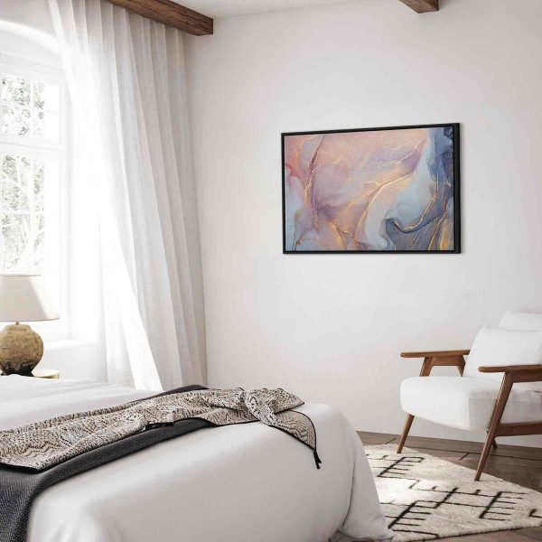 Tableau - Pink and blue marble - abstract watercolour with gold accents