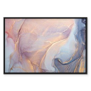 Tableau - Pink and blue marble - abstract watercolour with gold accents