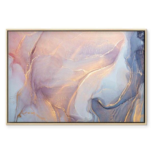 Tableau - Pink and blue marble - abstract watercolour with gold accents