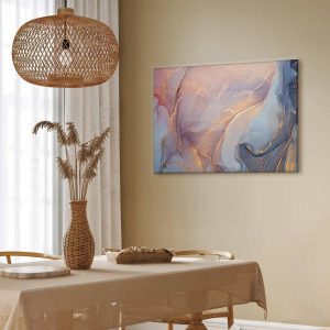 Tableau - Pink and blue marble - abstract watercolour with gold accents