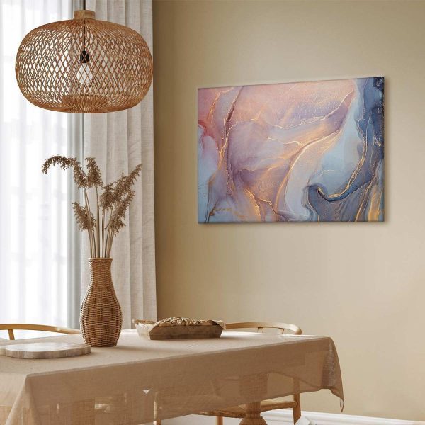 Tableau - Pink and blue marble - abstract watercolour with gold accents