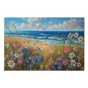 Tableau - Seascape – wildflowers and a view of the rough sea