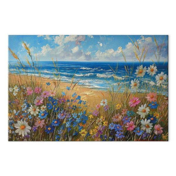 Tableau - Seascape – wildflowers and a view of the rough sea