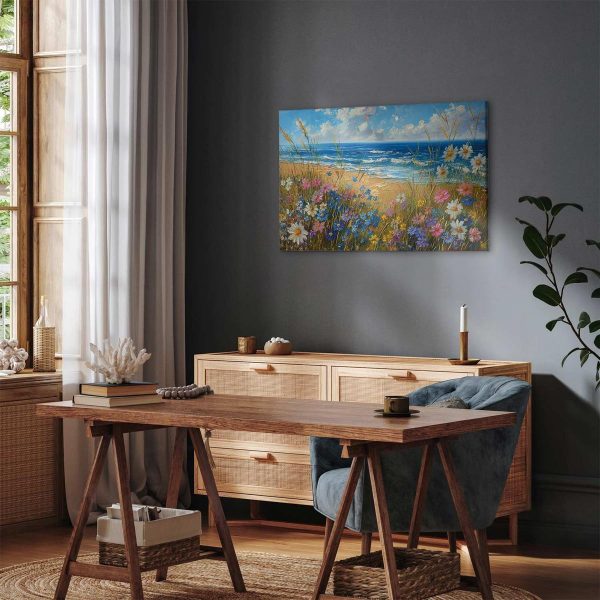 Tableau - Seascape – wildflowers and a view of the rough sea