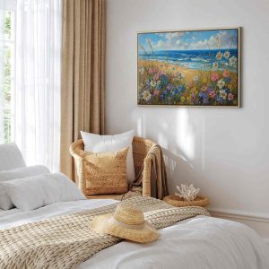 Tableau - Seascape – wildflowers and a view of the rough sea