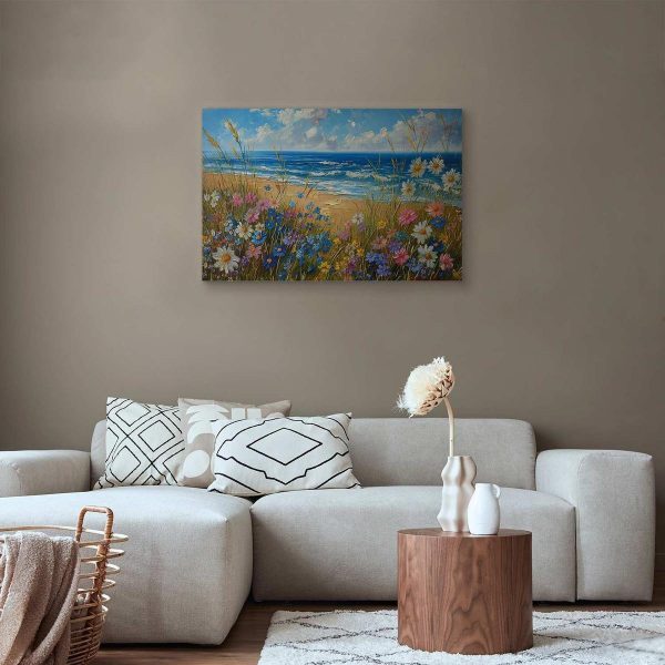 Tableau - Seascape – wildflowers and a view of the rough sea