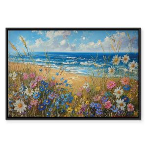 Tableau - Seascape – wildflowers and a view of the rough sea