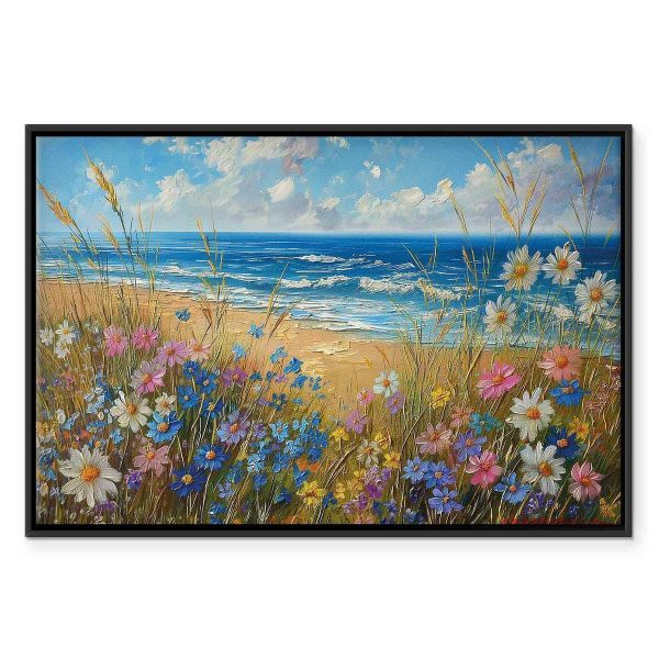 Tableau - Seascape – wildflowers and a view of the rough sea