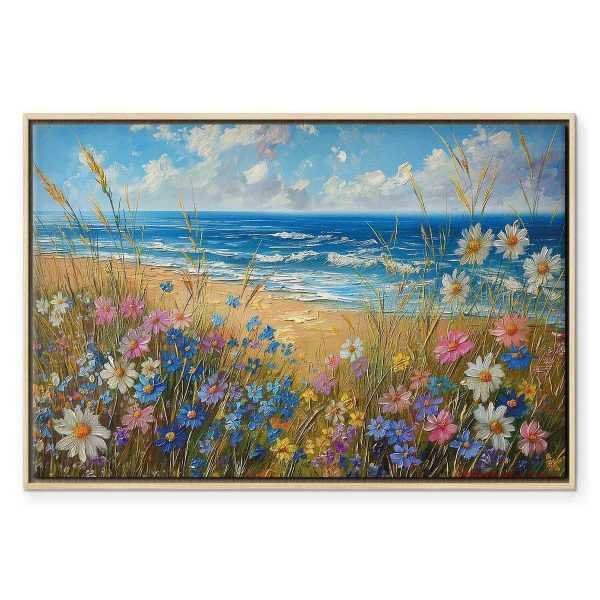 Tableau - Seascape – wildflowers and a view of the rough sea