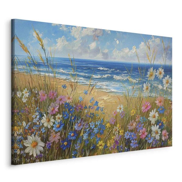 Tableau - Seascape – wildflowers and a view of the rough sea Tableau - Seascape – wildflowers and a view of the rough sea