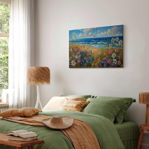 Tableau - Seascape – wildflowers and a view of the rough sea