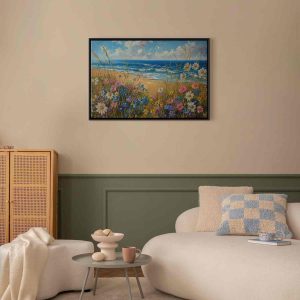 Tableau - Seascape – wildflowers and a view of the rough sea