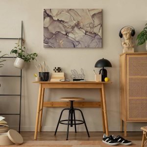 Tableau - Watercolour abstraction - powder pink marble with gold accents