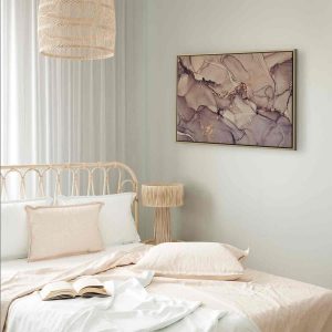 Tableau - Watercolour abstraction - powder pink marble with gold accents