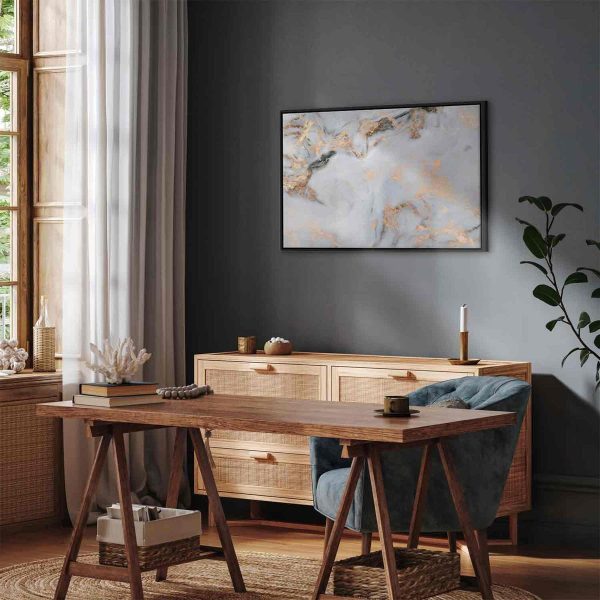 Tableau - White stone – elegant marble with golden reflections