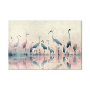 Tableau XXL - Birds by the lake - herons painted in watercolour in delicate grey and pink colours