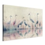 Tableau XXL - Birds by the lake - herons painted in watercolour in delicate grey and pink colours