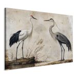 Tableau XXL - Birds from an old engraving - vintage-style illustration depicting a heron and a crane