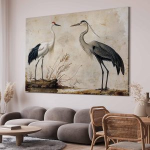 Tableau XXL - Birds from an old engraving - vintage-style illustration depicting a heron and a crane