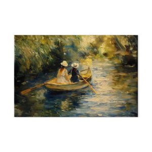Tableau XXL - Boat crossing - painting of two women sailing a boat on a river