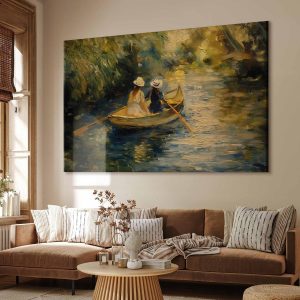 Tableau XXL - Boat crossing - painting of two women sailing a boat on a river