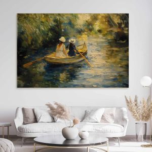 Tableau XXL - Boat crossing - painting of two women sailing a boat on a river