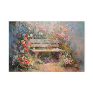Tableau XXL - Flowery bench - impressionist painting full of flowers