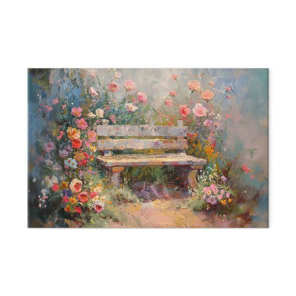Tableau XXL - Flowery bench - impressionist painting full of flowers