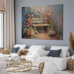 Tableau XXL - Flowery bench - impressionist painting full of flowers