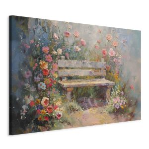Tableau XXL - Flowery bench - impressionist painting full of flowers