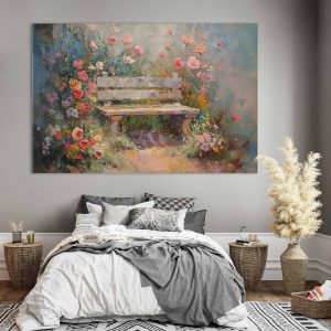 Tableau XXL - Flowery bench - impressionist painting full of flowers