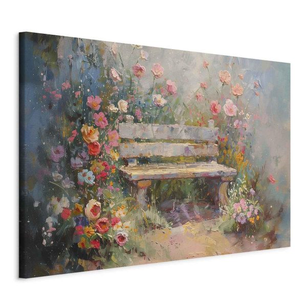 Tableau XXL - Flowery bench - impressionist painting full of flowers