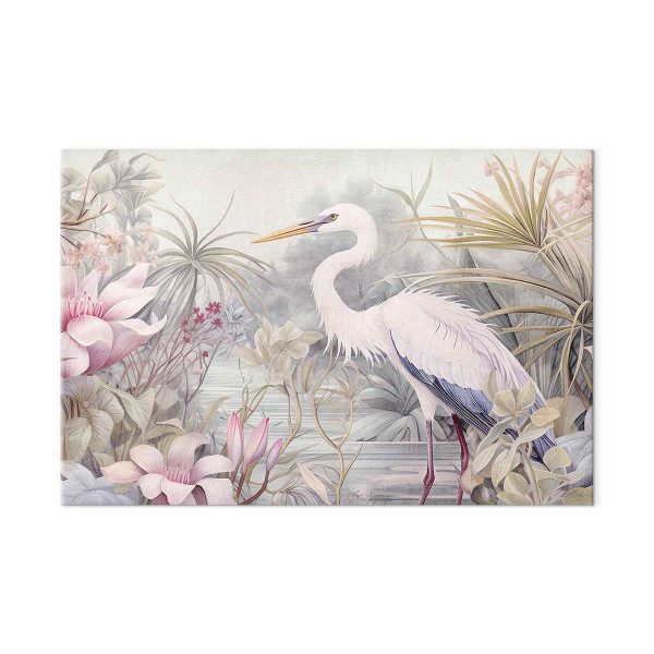 Tableau XXL - Heron wading in a pond - illustration in bright colours