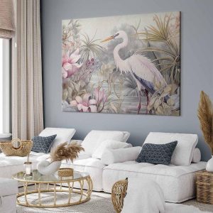 Tableau XXL - Heron wading in a pond - illustration in bright colours