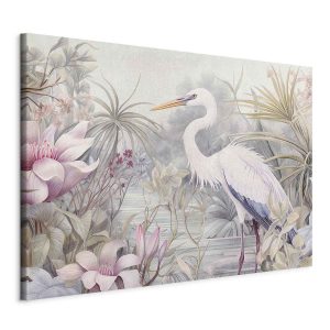 Tableau XXL - Heron wading in a pond - illustration in bright colours