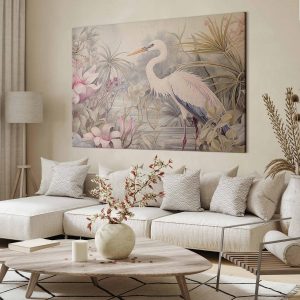 Tableau XXL - Heron wading in a pond - illustration in bright colours