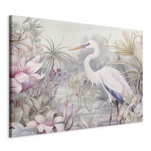 Tableau XXL - Heron wading in a pond - illustration in bright colours Tableau XXL - Heron wading in a pond - illustration in bright colours