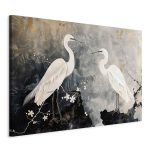 Tableau XXL - Herons and cherry blossoms - oriental-style illustration depicting birds