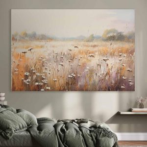 Tableau XXL - Impressionist meadow – field landscape in a pastel colour palette