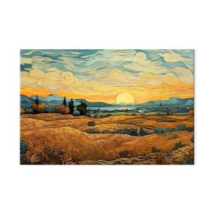 Tableau XXL - Impressionistic fields - painted golden landscape with fields of grain